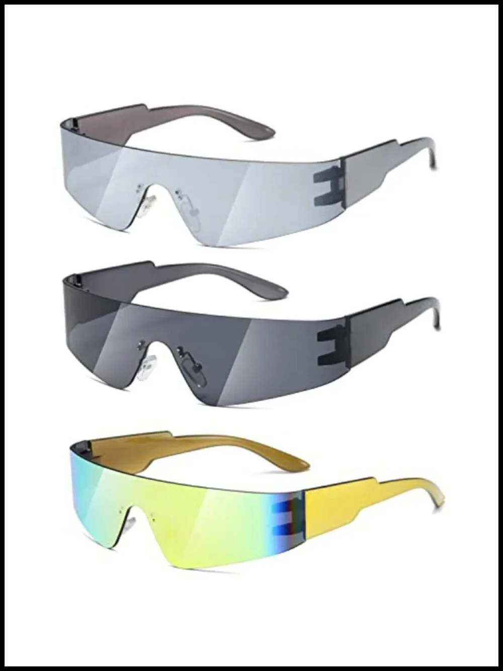 Rimless Cyberpunk Wrap Sunglasses 3 Pack UV400